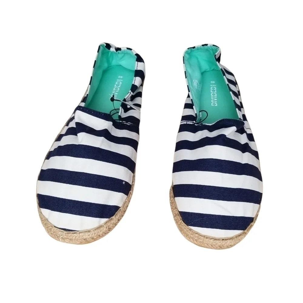 H&M Divided Classic Blue and White Striped Espadrilles Size 8.5.
